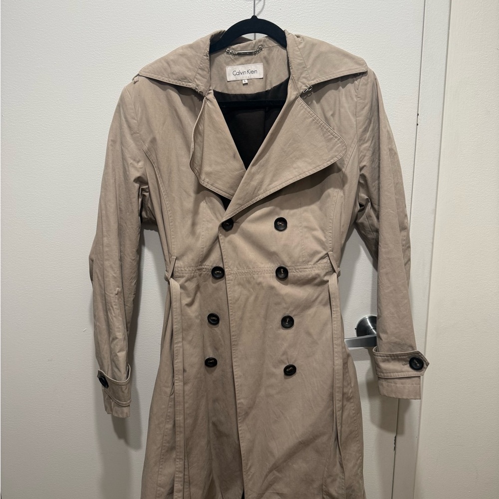 Calvin Klein Beige Double-Breasted Trench Coat